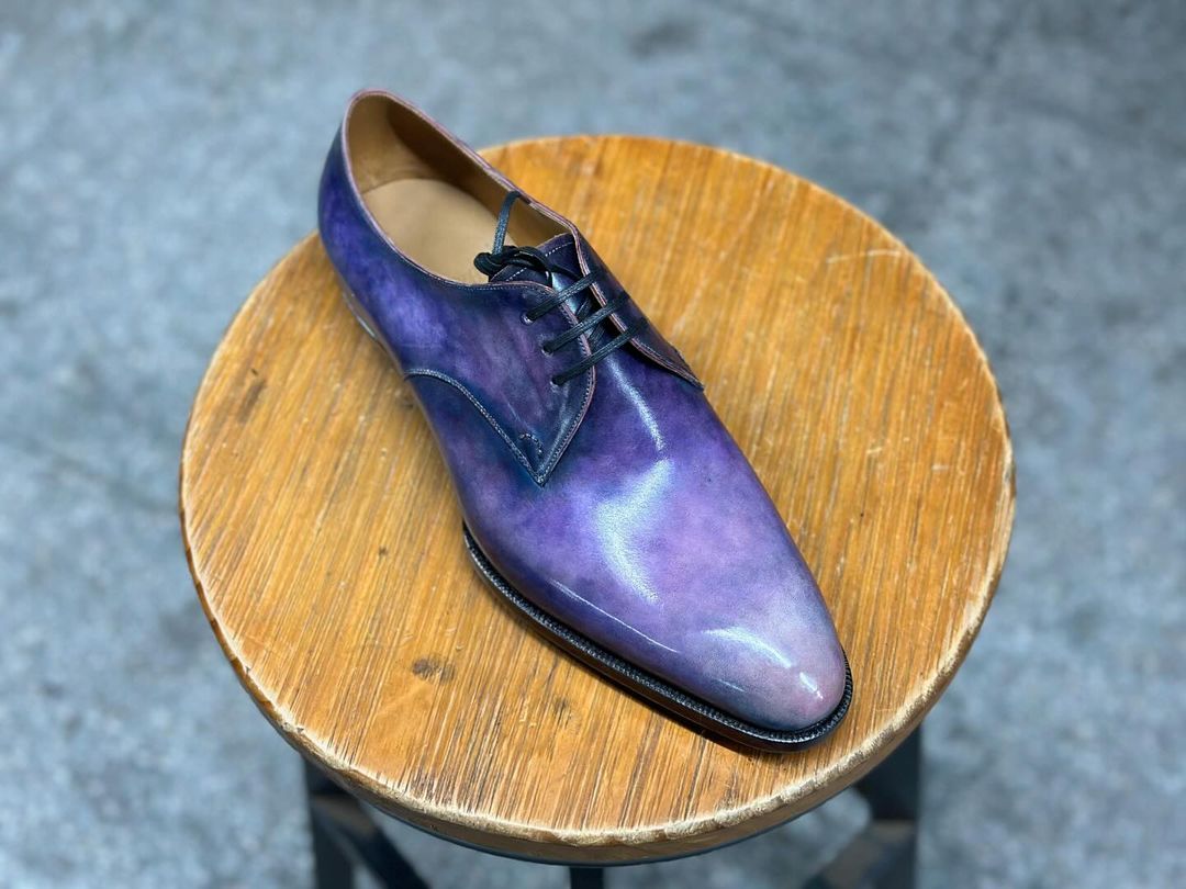 THREEFOLD ELEGANCE ANTIQUE FINISH PURPLE DERBY LACEUP