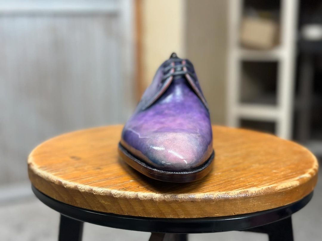 THREEFOLD ELEGANCE ANTIQUE FINISH PURPLE DERBY LACEUP