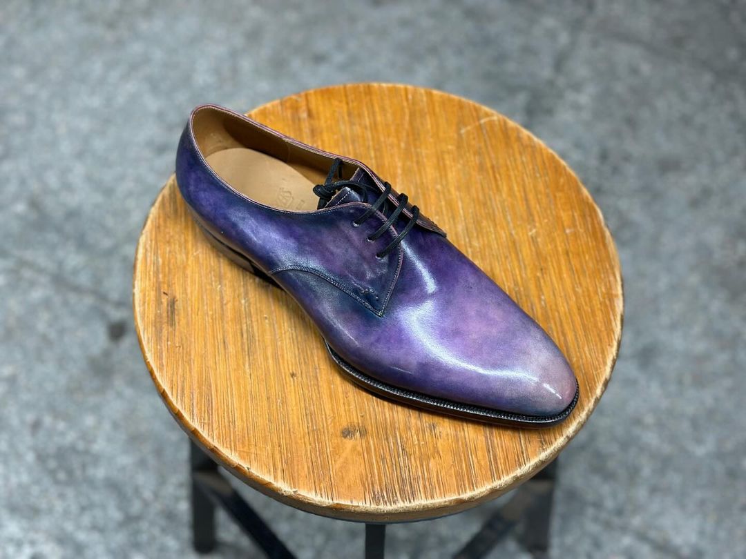 THREEFOLD ELEGANCE ANTIQUE FINISH PURPLE DERBY LACEUP