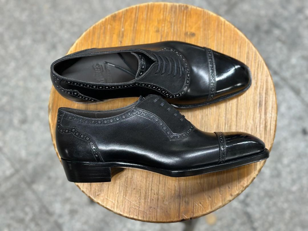 MAJESTIC - BLACK CAPTOE OXFORDS WITH SUEDE