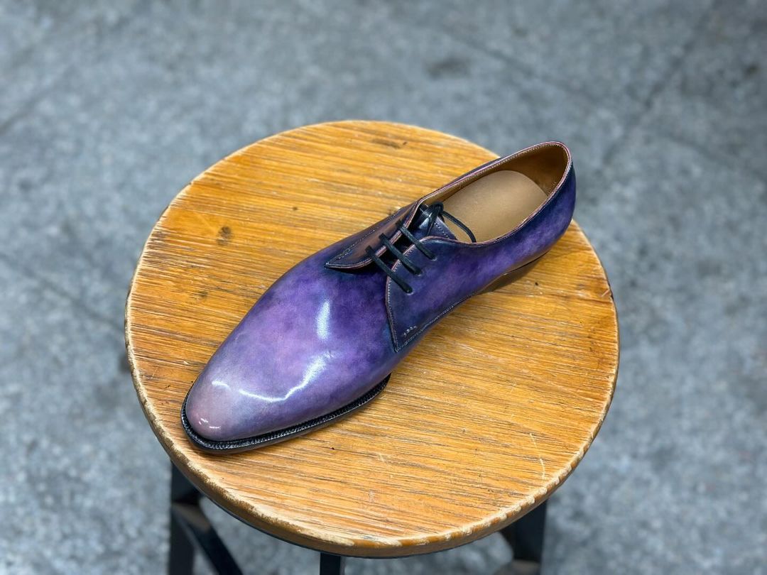 THREEFOLD ELEGANCE ANTIQUE FINISH PURPLE DERBY LACEUP