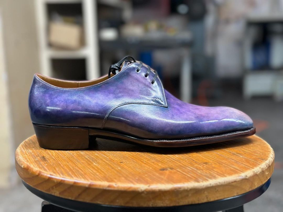 THREEFOLD ELEGANCE ANTIQUE FINISH PURPLE DERBY LACEUP