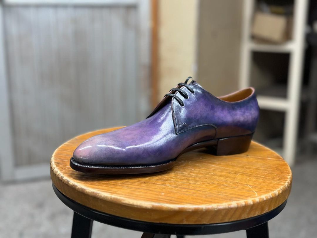 THREEFOLD ELEGANCE ANTIQUE FINISH PURPLE DERBY LACEUP