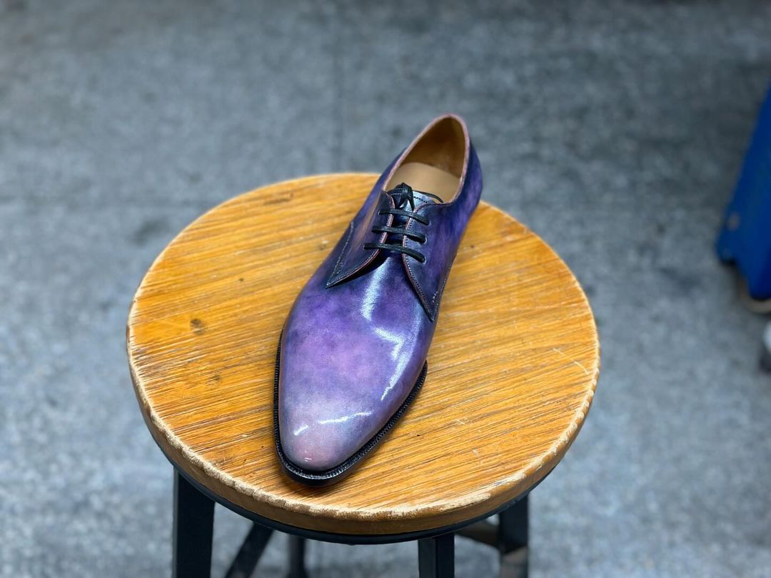 THREEFOLD ELEGANCE ANTIQUE FINISH PURPLE DERBY LACEUP