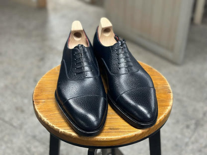 MAGNUS - DARK BLUE MILLED CAP TOE OXFORD LACEUP