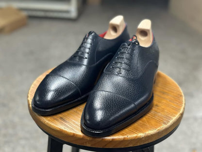 MAGNUS - DARK BLUE MILLED CAP TOE OXFORD LACEUP