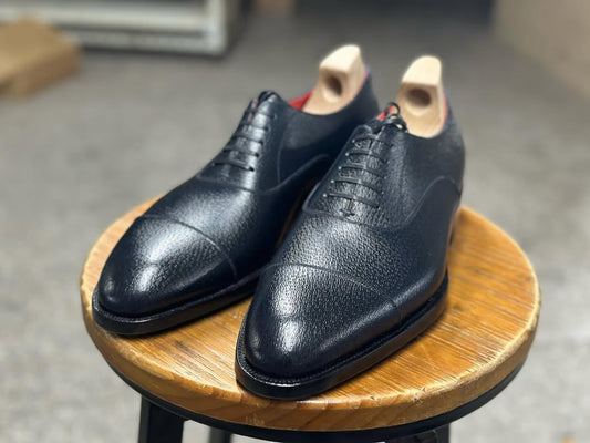 MAGNUS - DARK BLUE MILLED CAP TOE OXFORD LACEUP