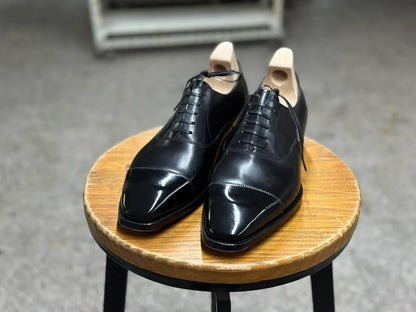 ARISTO - BLACK PATINA FINISH CAP TOE OXFORD LACEUP