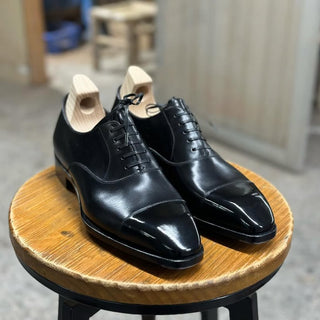 ARISTO - BLACK PATINA FINISH CAP TOE OXFORD LACEUP