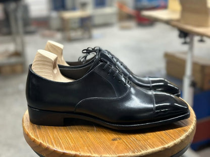 ARISTO - BLACK PATINA FINISH CAP TOE OXFORD LACEUP