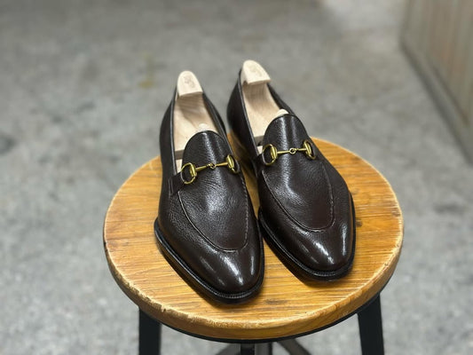 SIENNA  - BROWN MILLED HORSEBIT LOAFERS
