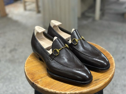 SIENNA  - BROWN MILLED HORSEBIT LOAFERS