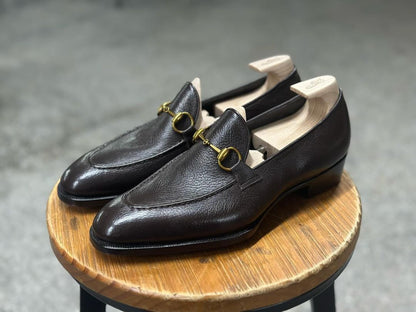 SIENNA  - BROWN MILLED HORSEBIT LOAFERS