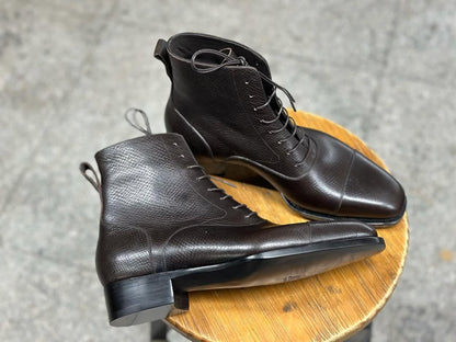COGNAC - DARK MILLED BROWN LACE BOOTS