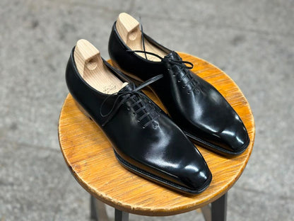 AUGUSTO - BLACK SQUARISH TOE WHOLECUT LACEUPS