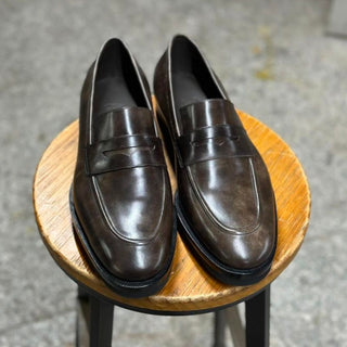 VALERIO - ANTIQUE BROWN PENNY LOAFERS