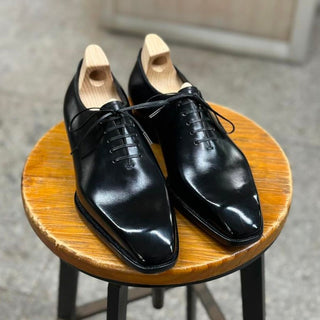 AUGUSTO - BLACK SQUARISH TOE WHOLECUT LACEUPS