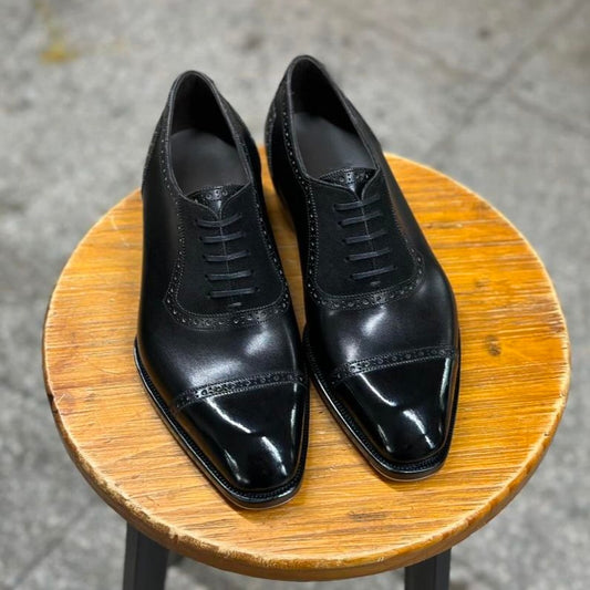 MAJESTIC  - BLACK CAPTOE OXFORDS WITH SUEDE
