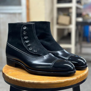BUTTONED ELEGANCE BLACK VELVET BOOT