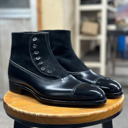 BUTTONED ELEGANCE BLACK VELVET BOOT