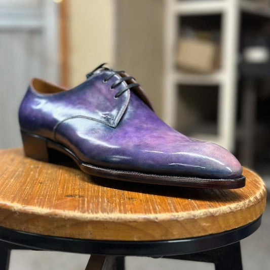 THREEFOLD ELEGANCE ANTIQUE FINISH PURPLE DERBY LACEUP