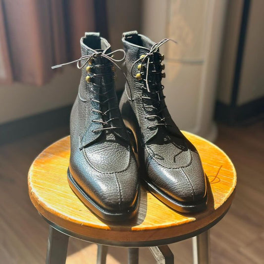 BASTIAN - OLIVE MILLED LACEUP BOOT