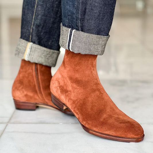 DARIO - BROWN ROUND TOE SUEDE ANKLE BOOTS