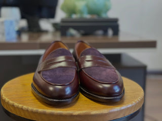 SHARY - BROWN & BLUE LEATHER PENNY LOAFERS
