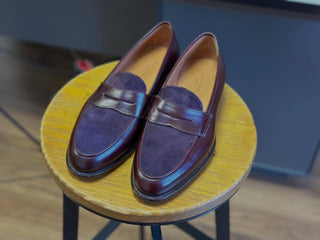 SHARY - BROWN & BLUE LEATHER PENNY LOAFERS