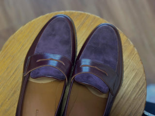 SHARY - BROWN & BLUE LEATHER PENNY LOAFERS