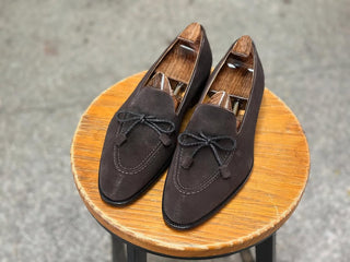 CAMILLO - DARK GREY SUEDE BOW LOAFERS