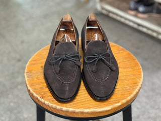 CAMILLO - DARK GREY SUEDE BOW LOAFERS