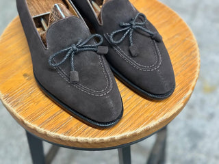 CAMILLO - DARK GREY SUEDE BOW LOAFERS