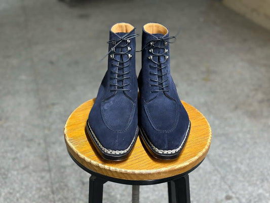 JACQUES - NAVY SUEDE SPLIT TOE DERBY BOOTS