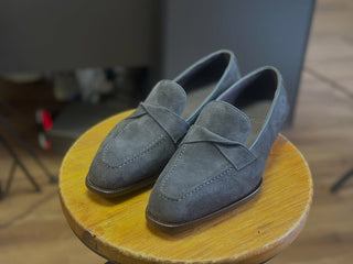 ALICK FIDDLEBACK | DARK GREY SUEDE PENNY LOAFERS