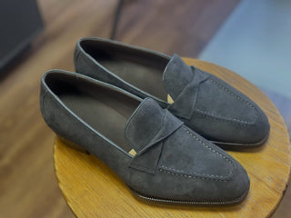 ALICK FIDDLEBACK | DARK GREY SUEDE PENNY LOAFERS