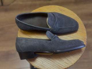 ALICK FIDDLEBACK | DARK GREY SUEDE PENNY LOAFERS