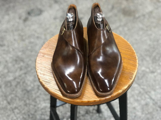 YANNICK - BROWN SINGLE MONK ANKLE BOOTS