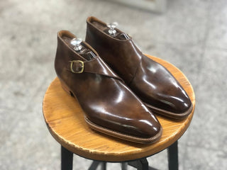 YANNICK - BROWN SINGLE MONK ANKLE BOOTS