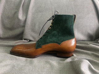 BARRY - GREEN & TAN BALMORAL BOOTS