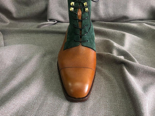 BARRY - GREEN & TAN BALMORAL BOOTS