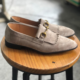 CYRUS - GREY SUEDE LEATEHR KILTIE LOAFERS