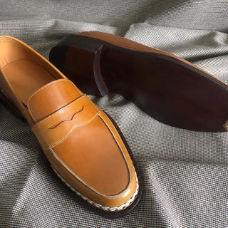 CLYDE FIDDLEBACK | TAN LEATHER PENNY LOAFERS