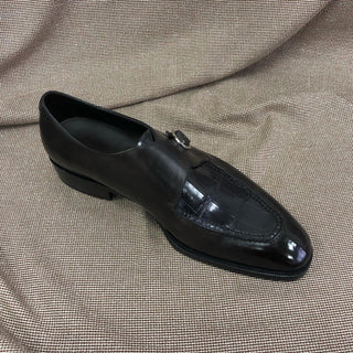 CLAYTON - BLACK ALLIGATOR MONK STRAP LOAFERS