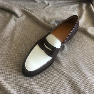 BURTON - BROWN AND WHITE PENNY LOAFERS