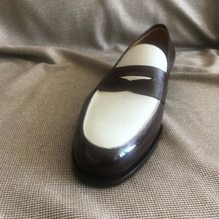 BURTON - BROWN AND WHITE PENNY LOAFERS