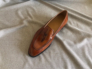 BRETT - TAN LEATHER SPLIT TOE TASSEL LOAFERS