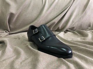 CAESAR - BLACK GRAIN LEATHER CAP TOE DOUBLE MONK