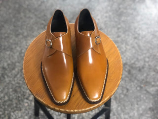 CADE || TAN LEATHER SINGLE MONK STRAP IN FIDDLEBACK SOLE