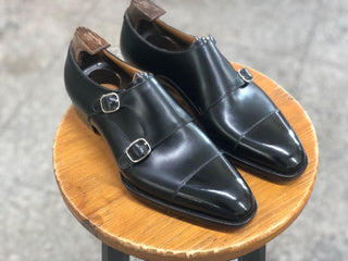 VERNON - BLACK CAP TOE DOUBLE MONK STRAP